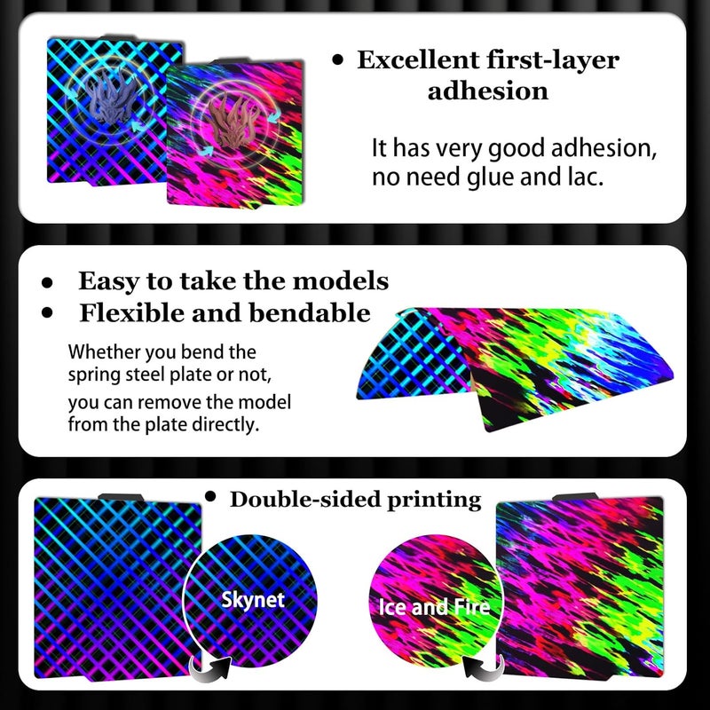 Wefuit New Upgraded Ice and Fire+Skynet H1H Build Plate for Bambu Lab A1/X1/X1C/X1E/P1P/P1S 3D Printer,Flexible Spring Steel Sheet Holographic Print Bed Platform 257x257mm for Bambu Labs. - Image 3